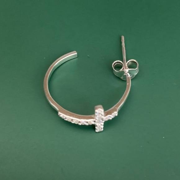 .925 Cross Hoop Sterling Silver Earrings #faith #bible - Picture 5 of 7